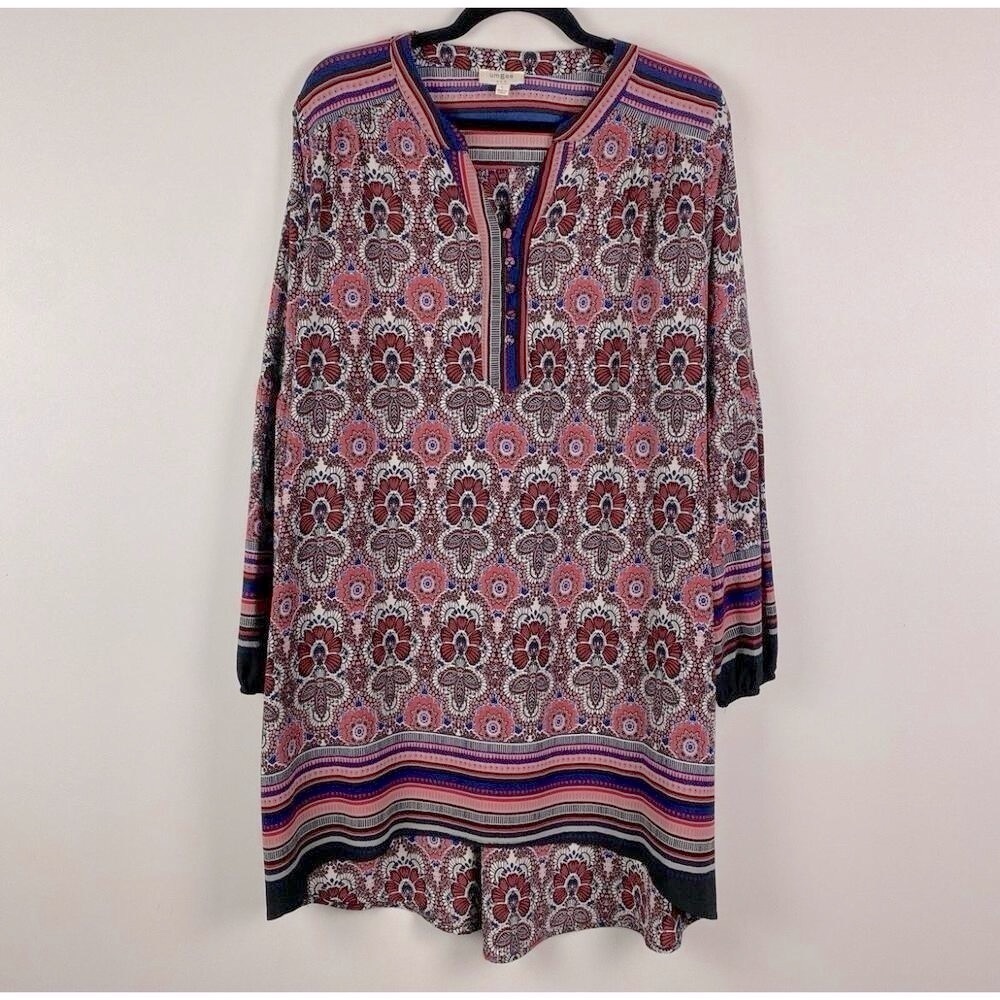 NEW Umgee Floral Tunic dress SMALL Boho Paisley Hi-Low Hem Pink Blue